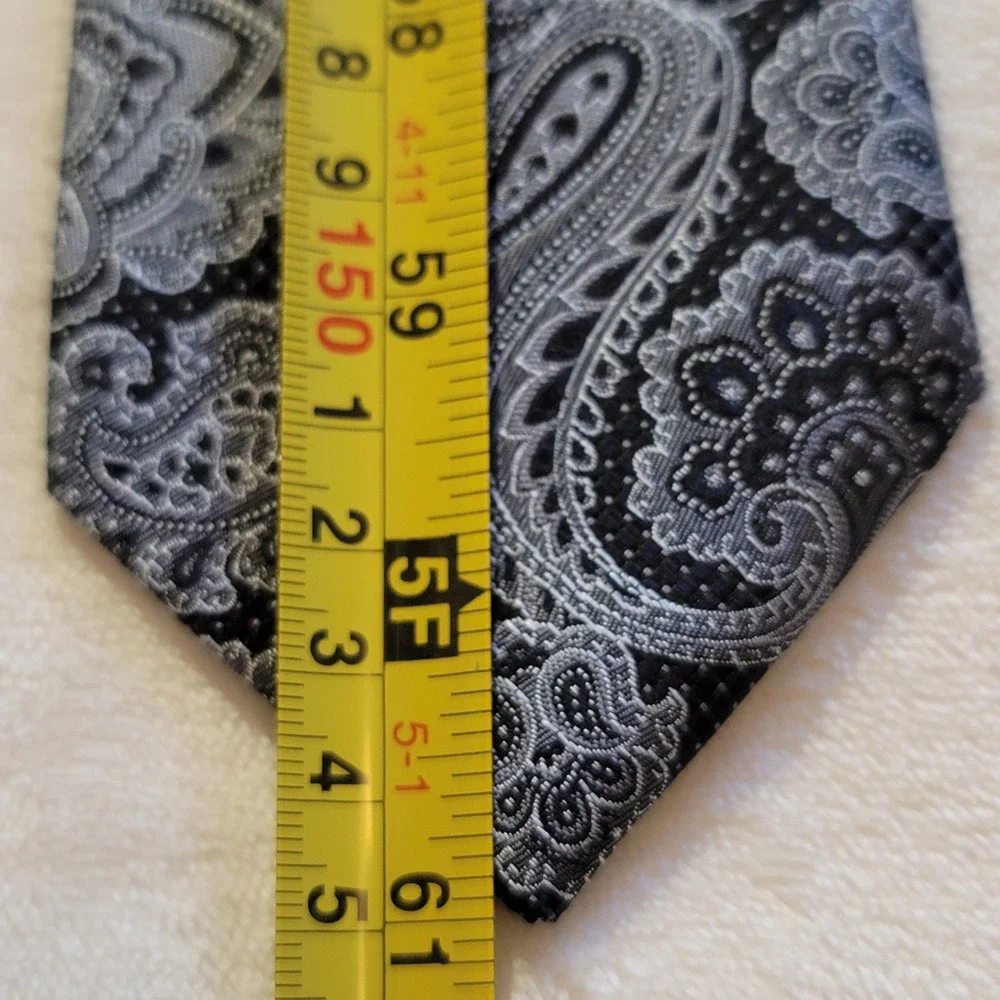 Stafford‎ Necktie Mens One Size Black Silver Paisley Classic Formal Everyday 365